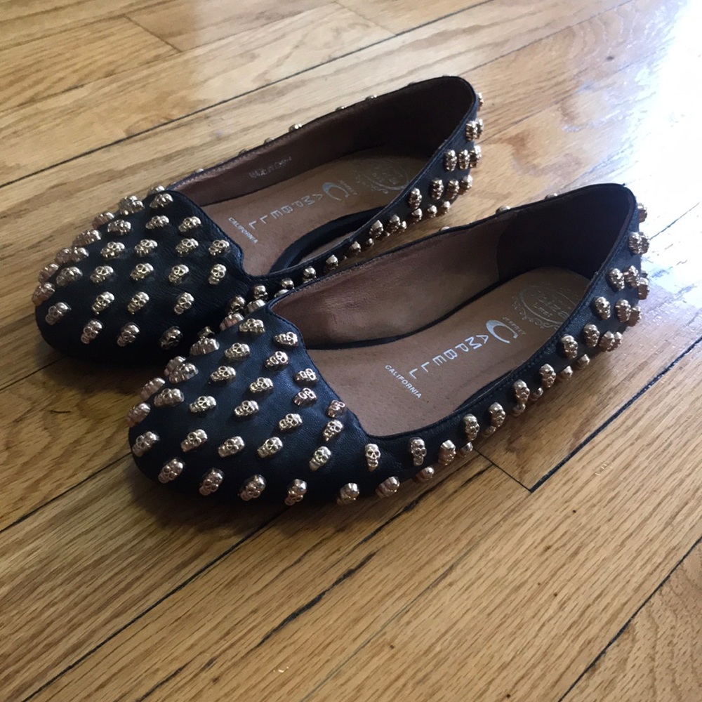 Jeffrey Campbell Skulltini Black Gold Loafer Sz 7
